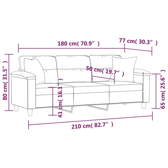 Canapé 3 places avec oreillers taupe 180 cm tissu microfibre