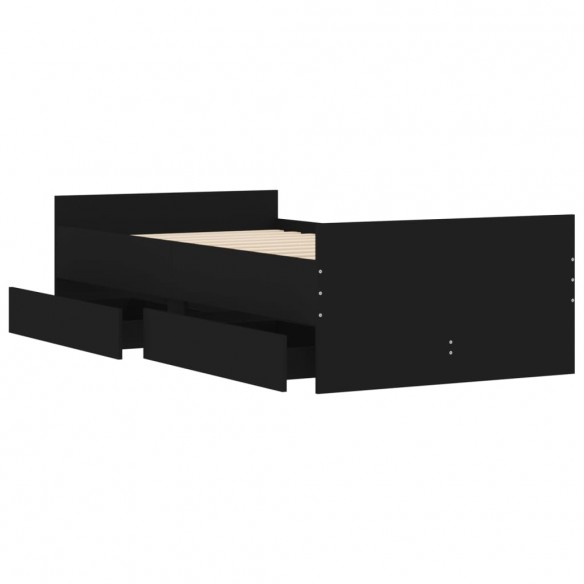 Cadre de lit avec tiroirs noir 90x200 cm