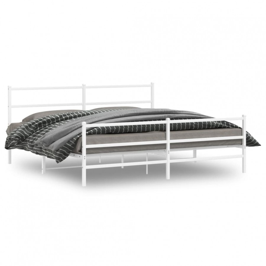 Cadre de lit métal avec tête de lit/pied de lit blanc 180x200cm