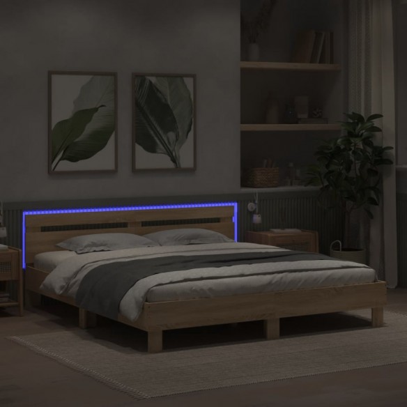 Cadre de lit avec tête de lit et LED chêne sonoma 180x200 cm