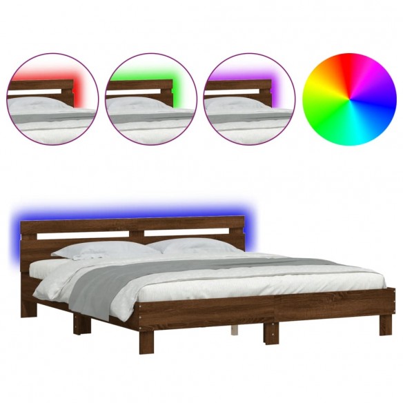 Cadre de lit avec tête de lit et LED chêne marron 180x200 cm