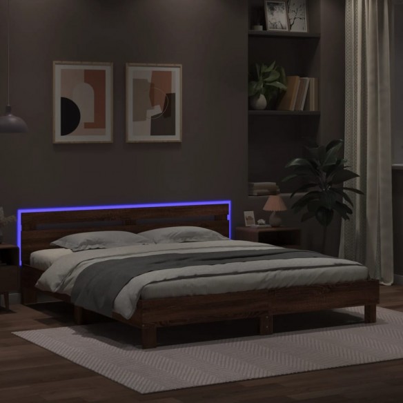 Cadre de lit avec tête de lit et LED chêne marron 180x200 cm