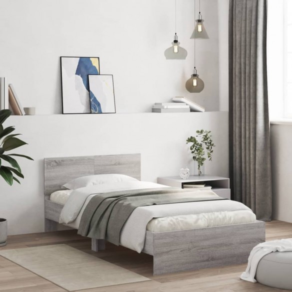 Cadre de lit avec tête de lit sonoma gris 100x200 cm