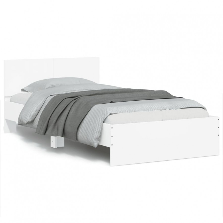 Cadre de lit et tête de lit blanc 100x200 cm bois d'ingénierie