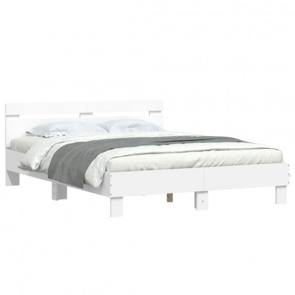 Cadre de lit avec tête de lit blanc 140x190cm bois d'ingénierie