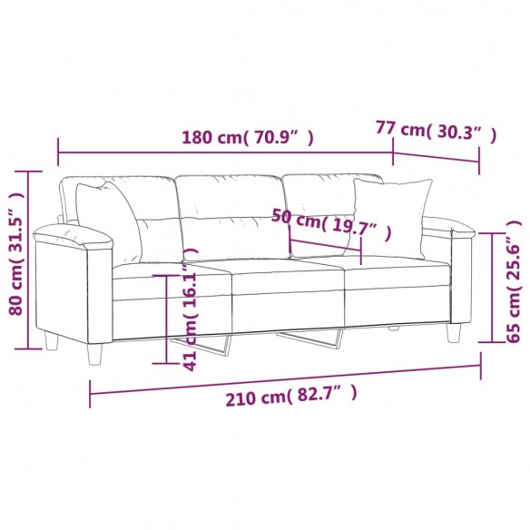 Canapé 3 places avec oreillers noir 180 cm tissu microfibre