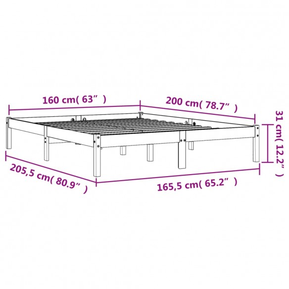 Cadre de lit cire marron 160x200 cm bois de pin massif