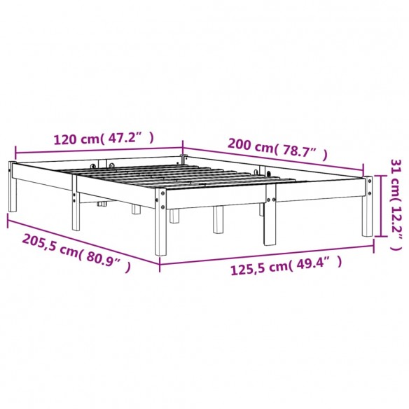 Cadre de lit cire marron 120x200 cm bois de pin massif