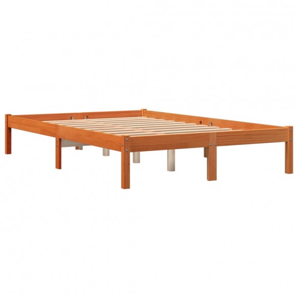 Cadre de lit cire marron 135x190 cm bois de pin massif