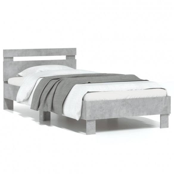 Cadre de lit tête de lit gris béton 90x190 cm bois ingénierie