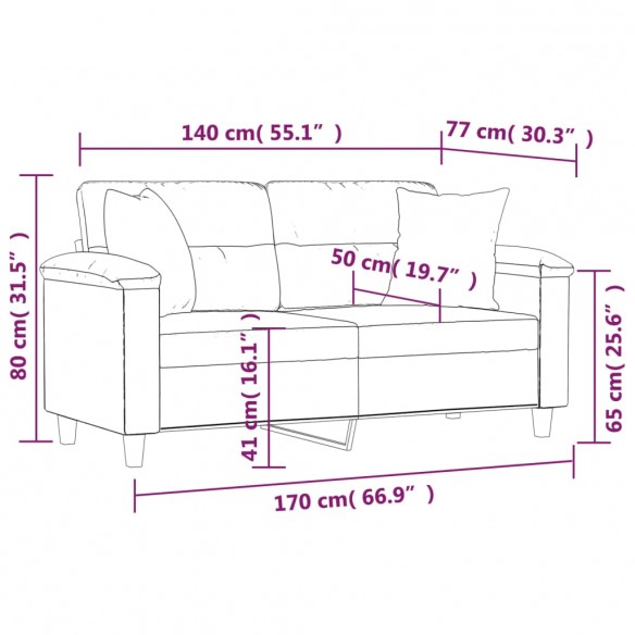 Canapé 2 places avec oreillers crème 140 cm tissu microfibre
