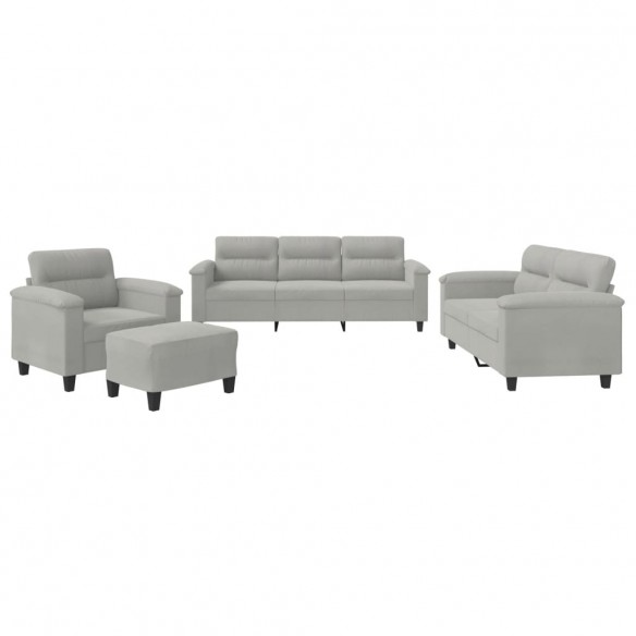 Ensemble de canapés 4 pcs coussins gris clair tissu microfibre