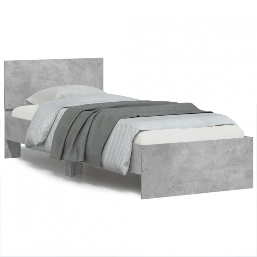 Cadre de lit tête de lit et lumières LED gris béton 90x200 cm