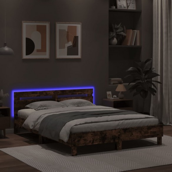 Cadre de lit avec tête de lit et LED chêne marron 140x200 cm