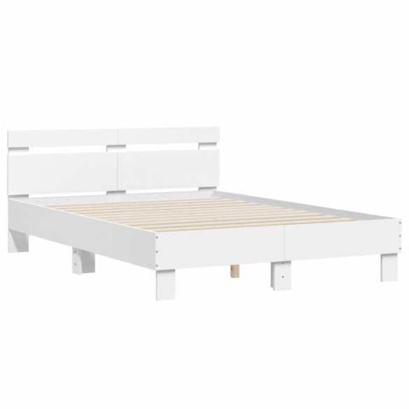 Cadre de lit avec tête de lit blanc 135x190cm bois d'ingénierie