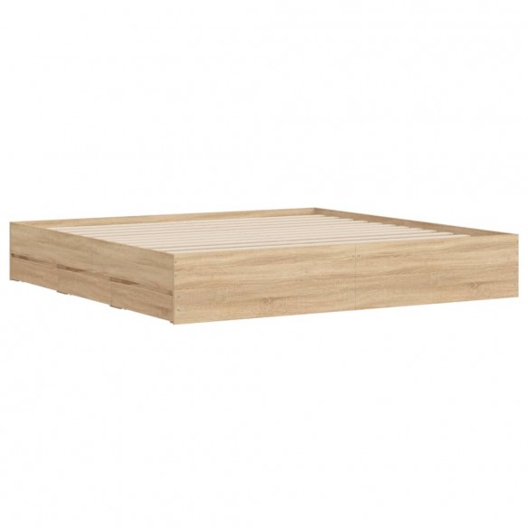 Cadre de lit à tiroirs chêne sonoma 180x200cm bois d'ingénierie