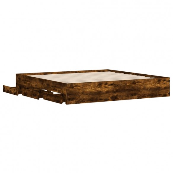 Cadre de lit à tiroirs chêne fumé 180x200 cm bois d'ingénierie