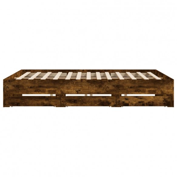 Cadre de lit à tiroirs chêne fumé 180x200 cm bois d'ingénierie