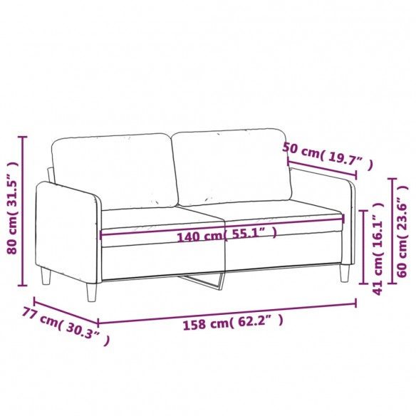 Canapé à 2 places Jaune 140 cm Velours