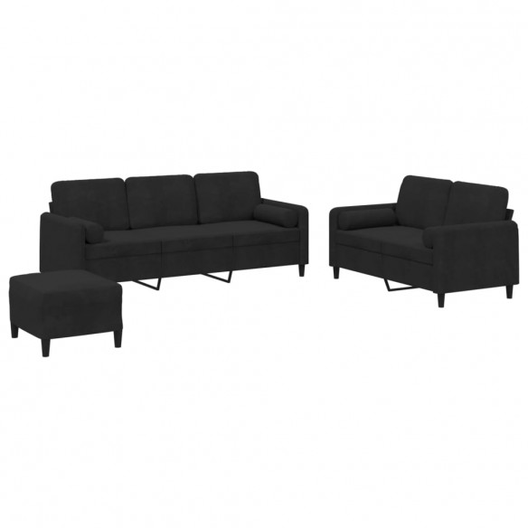 Ensemble de canapés 3 pcs avec coussins noir velours