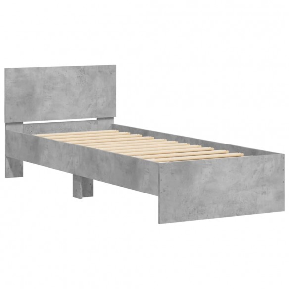 Cadre de lit tête de lit gris béton 90x190 cm bois ingénierie