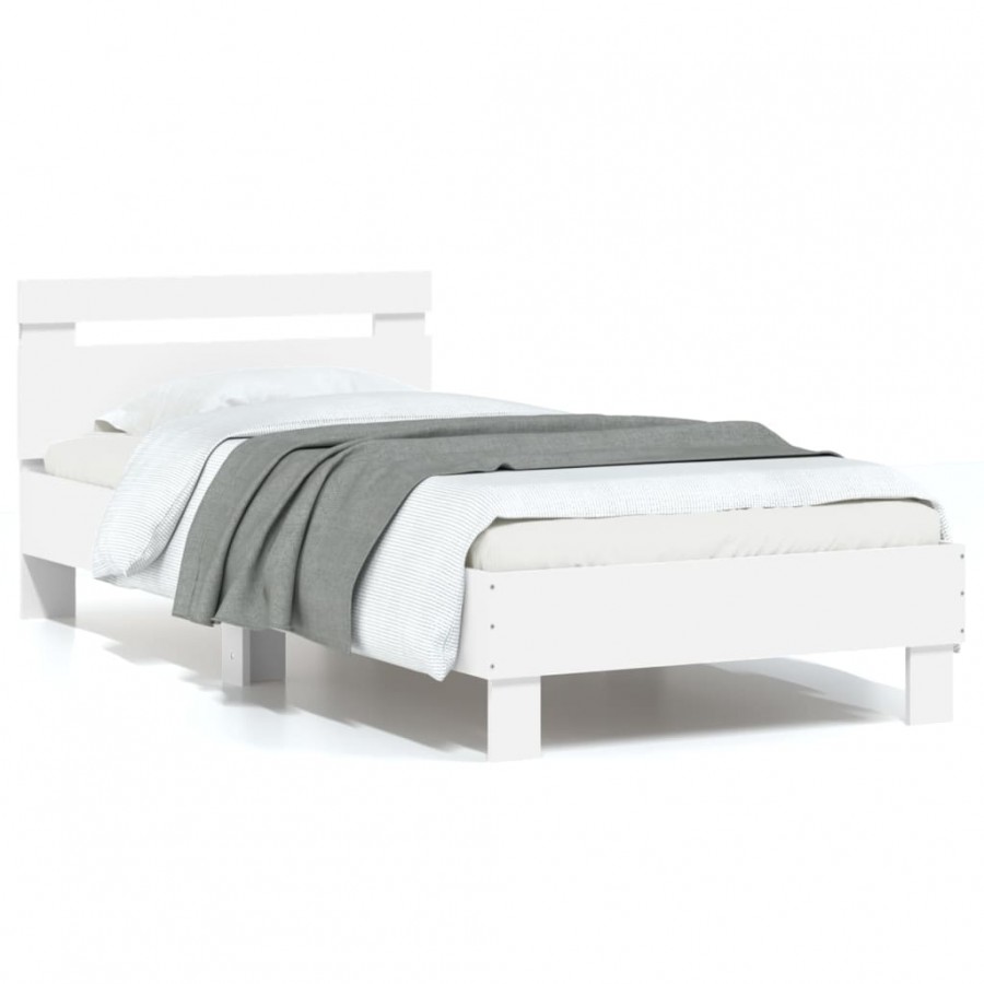 Cadre de lit avec tête de lit et lumières LED blanc 75x190 cm