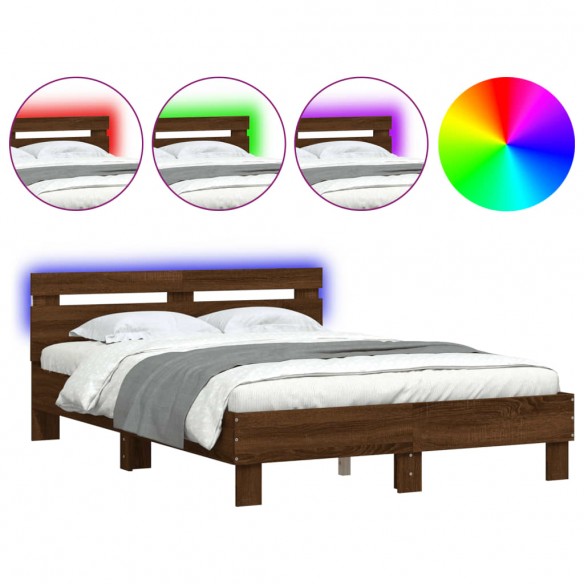 Cadre de lit avec tête de lit et LED chêne marron 120x200 cm