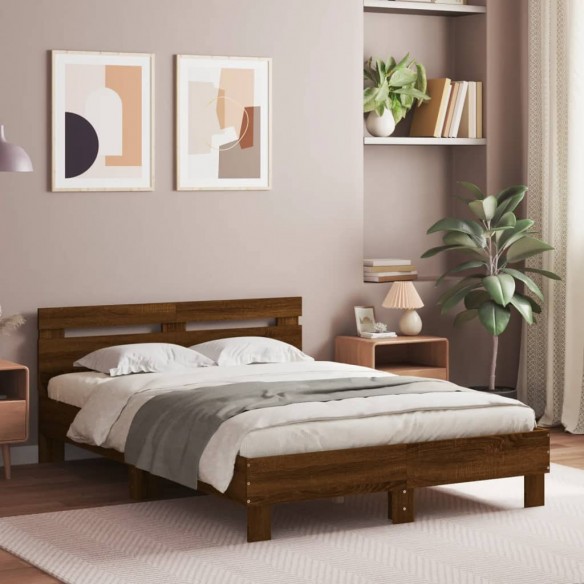 Cadre de lit avec tête de lit et LED chêne marron 120x200 cm