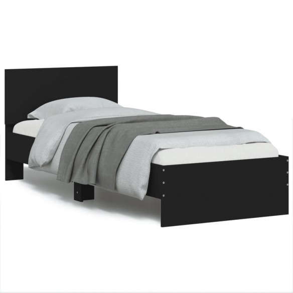 Cadre de lit avec tête de lit noir 75x190 cm bois d'ingénierie