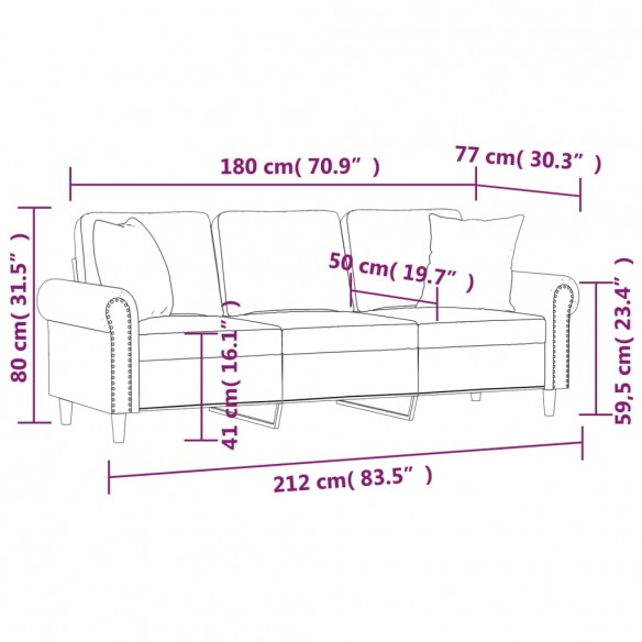 Canapé 3 places avec oreillers gris foncé 180 cm velours