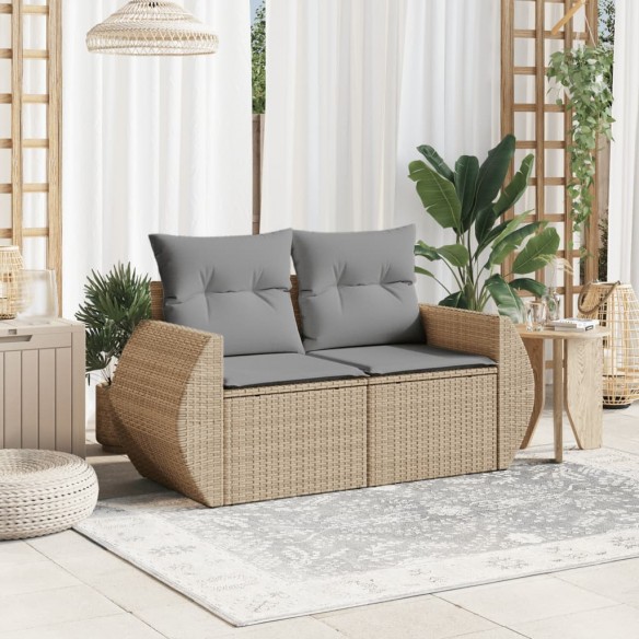 Canapé de jardin avec coussins 2 places beige résine tressée