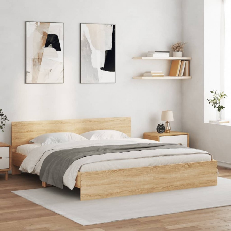 Cadre de lit avec tête de lit chêne sonoma 200x200 cm
