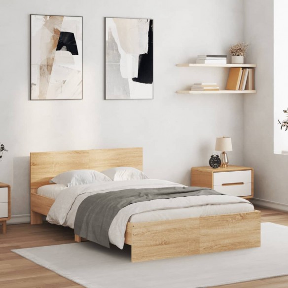Cadre de lit avec tête de lit chêne sonoma 135x190 cm