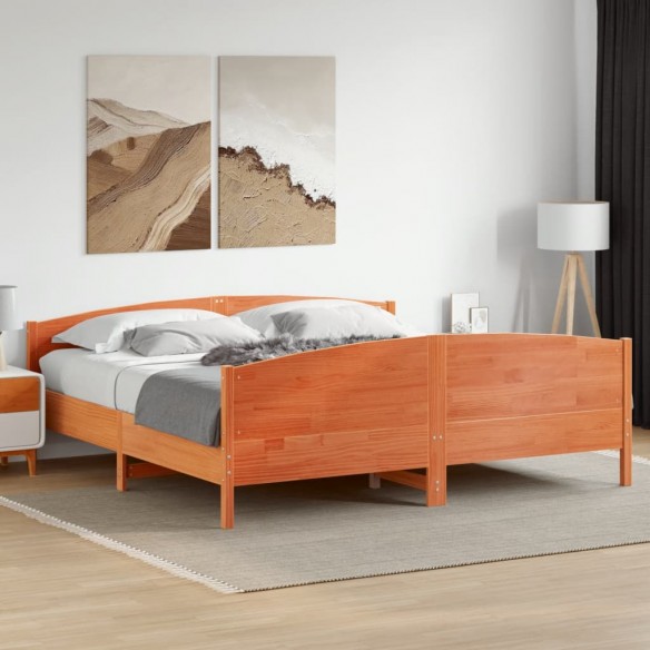 Cadre de lit et tête de lit cire marron 200x200 cm bois de pin