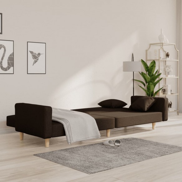 Canapé-lit à 2 places avec deux oreillers marron foncé tissu