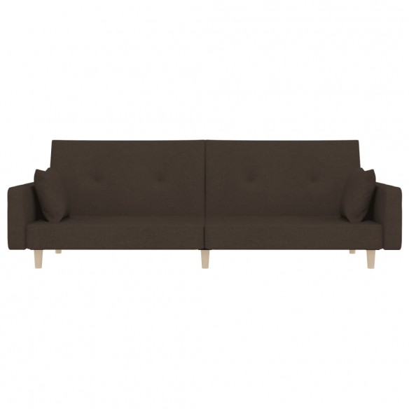 Canapé-lit à 2 places avec deux oreillers marron foncé tissu