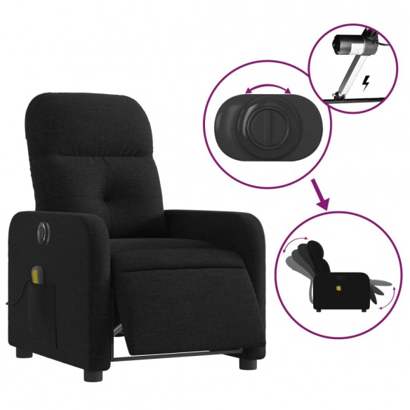 Fauteuil de massage inclinable électrique Noir Tissu