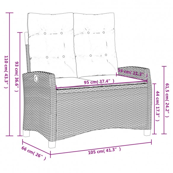 Banc inclinable de jardin avec coussins marron résine tressée