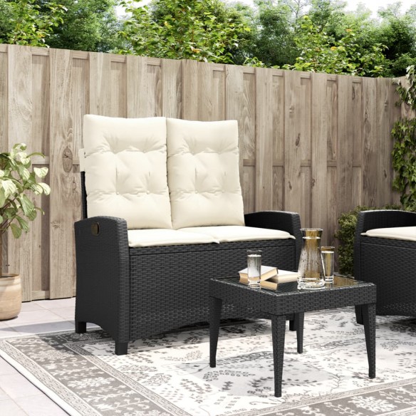 Banc inclinable de jardin avec coussins noir résine tressée