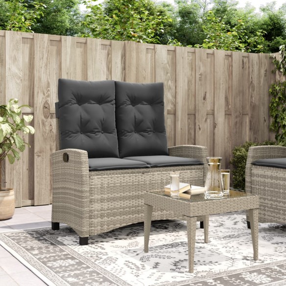 Banc inclinable de jardin et coussins gris clair résine tressée