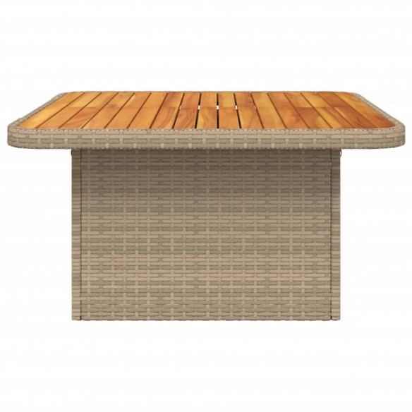 Table de jardin beige 80x80x71 cm résine tressée et bois acacia