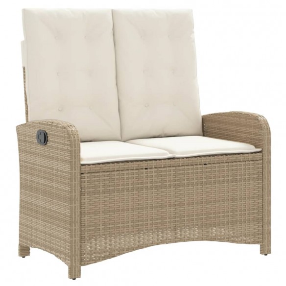 Banc inclinable de jardin avec coussins beige résine tressée