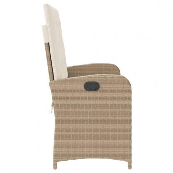 Banc inclinable de jardin avec coussins beige résine tressée