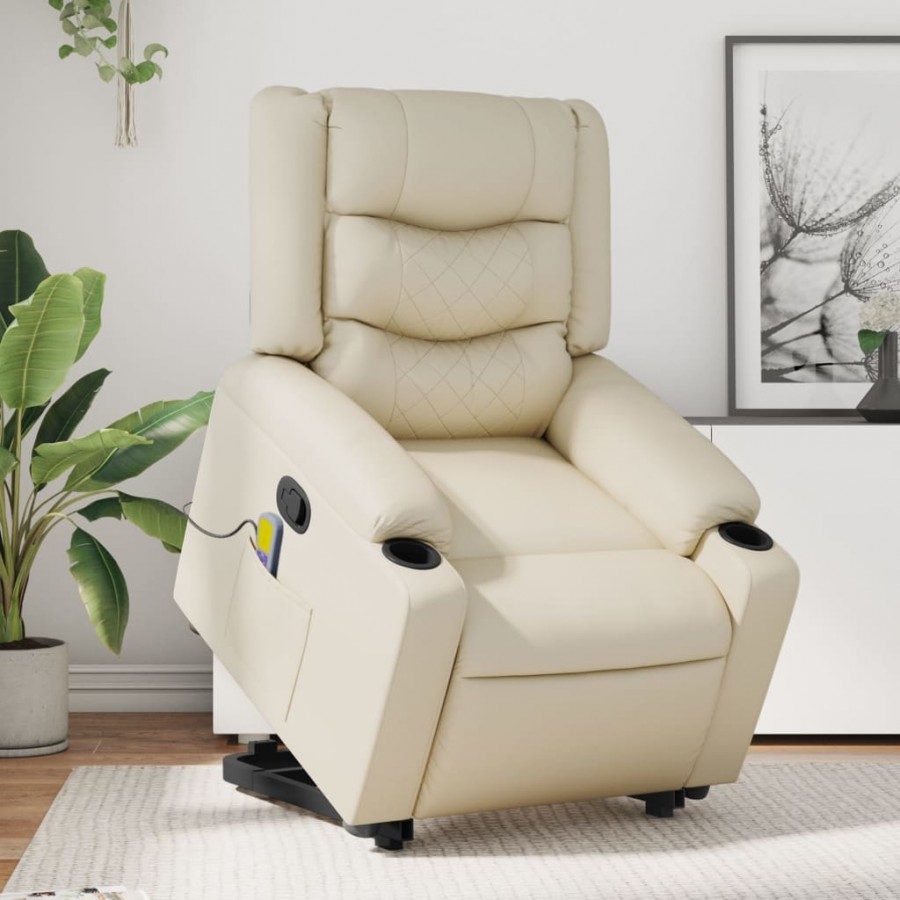 Fauteuil inclinable de massage Crème Similicuir