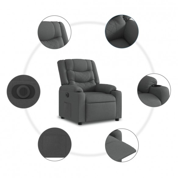 Fauteuil inclinable électrique Gris foncé Tissu