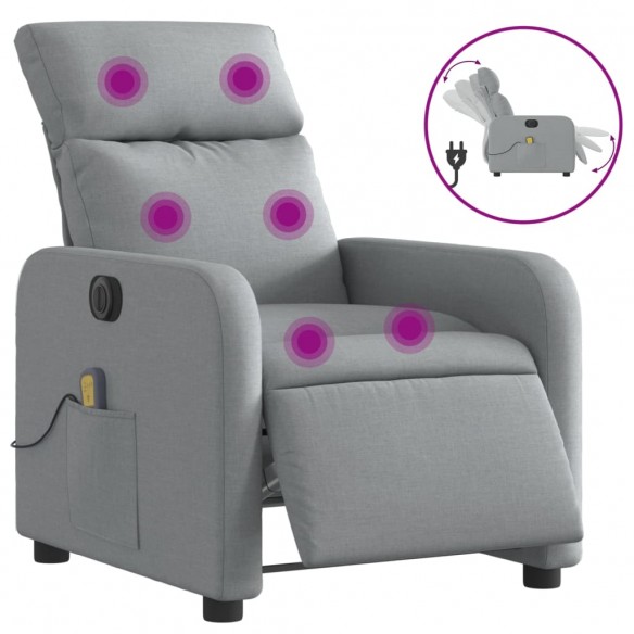 Fauteuil de massage inclinable électrique gris clair tissu