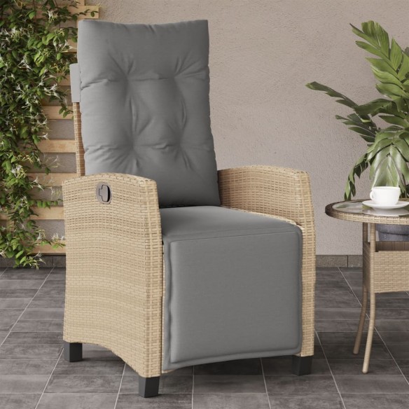 Chaise inclinable de jardin et repose-pied mélange beige rotin