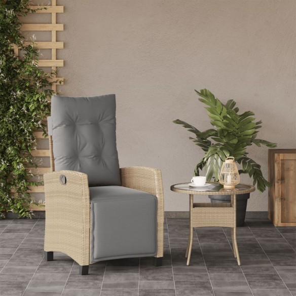 Chaise inclinable de jardin et repose-pied mélange beige rotin