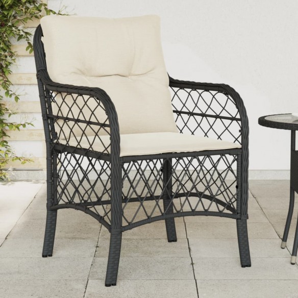 Chaises de jardin avec coussins 2 pcs noir résine tressée