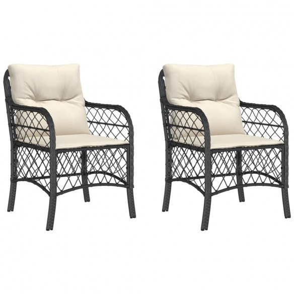 Chaises de jardin avec coussins 2 pcs noir résine tressée